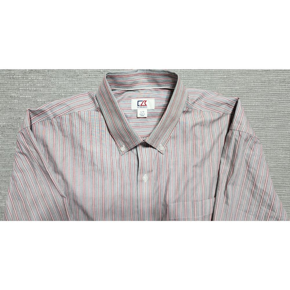 Cutter & Buck Stripe Button Down Shirt Men’s Large Business Casual Gray Red